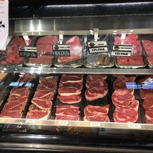 a display case of raw meat