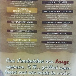 a menu for a restaurant