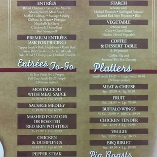 the menu for the event