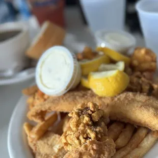 Seafood combo with fried gator shrimp and fish