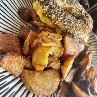 Egg &amp; Cheese Bagel Sandwich with Roasted Potatoes
