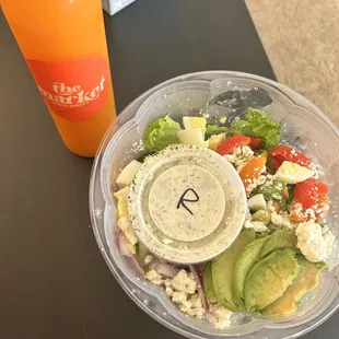 Carrot orange juice, salad