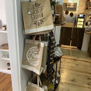 a display of grocery bags