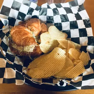 Chicken salad sandwich with chips