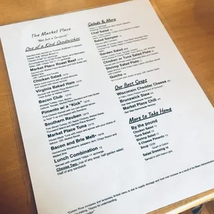 Front of menu