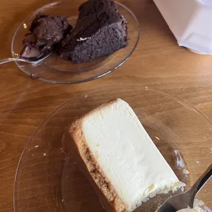Cheesecake and chocolate cake