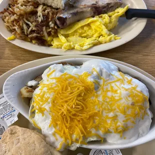 The famous Breakfast Boat and Pork Chop and Eggs
