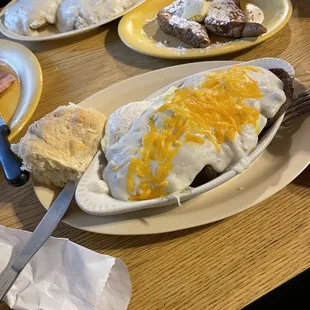 Breakfast boat and biscuits and gravy