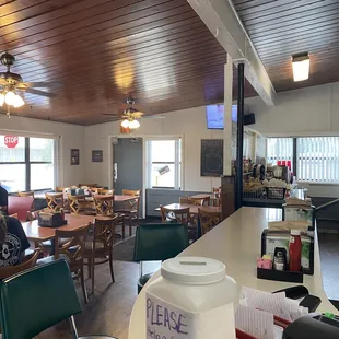tables and chairs in a restaurant