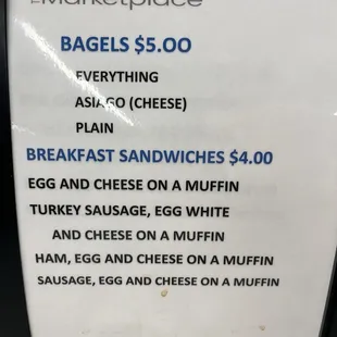 Breakfast menu