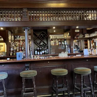 a bar with stools