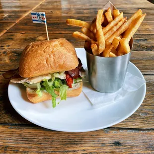 a burger and french fries on a plate