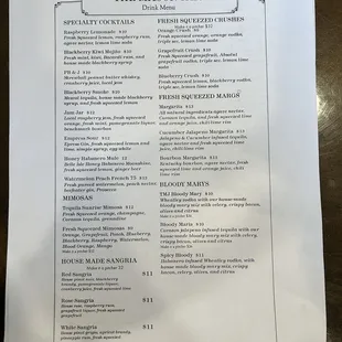 Cocktail menu