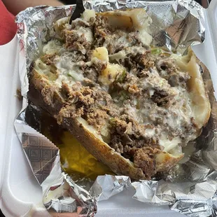 Philly baked potato   huge! Everything is bigger in Texas!