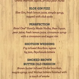 Most recent cocktail menu 3/23/23