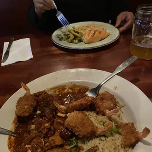 Jambalaya JOY!!! with a Salmon platter in the background