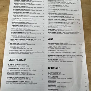 Drink menu June 2021