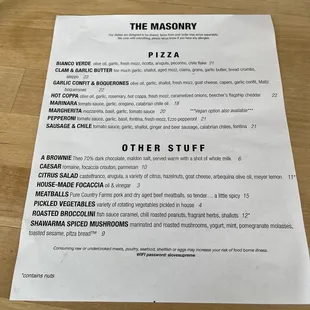 Food menu June 2021