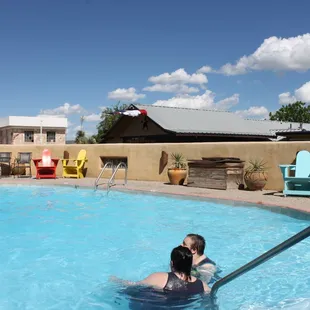 The pool is very nice.  Clean, cool water.  Not heated, which is so nice! Plenty of comfy chairs and towels provided.