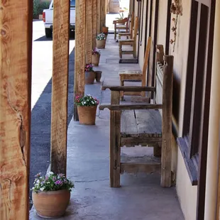 Outside each room, a bench and a pot of fragrant flowers. Very personal and pretty!
