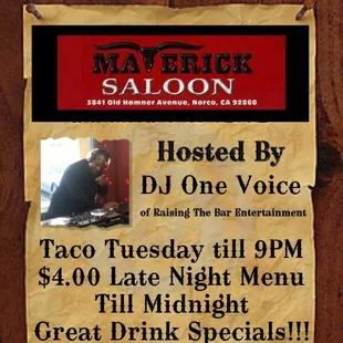 a flyer for a taco tuesday night