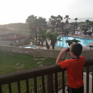 Bird watching from patio. Water&apos;s edge probably 100yards from balcony.