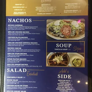 Appetizers,nachos,side's and salads