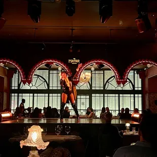 Prime viewing booth for the entertainment and fountains in the background