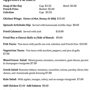 The Bar &amp; Grill Menu