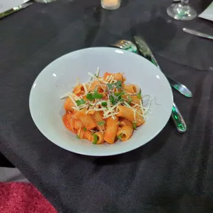 Vegan dinner event- Fifth course- rigatoni w/ tomato 'butter' &amp; 'Parmesan'