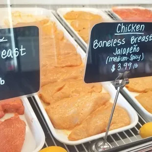 Fresh chicken breast marinated in tandoori, lemon masala and jalepeno flavors.