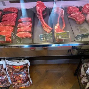 a display of raw meat