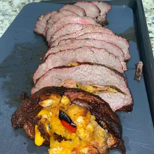 Got this stuffed tri tip from the meat market.