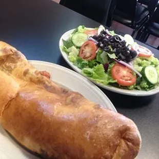 Calzone and garden salad