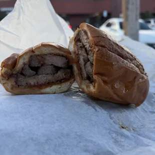 Thick cut Tender Tri Tip with a perfect dab of BBQ sauce.