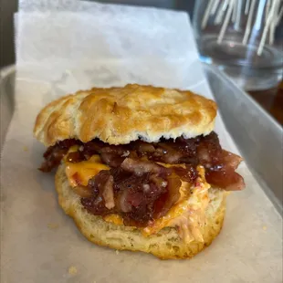 Pimento cheese biscuit with bacon jam