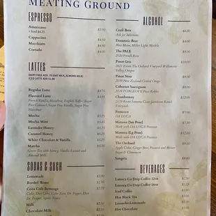 Drink menu