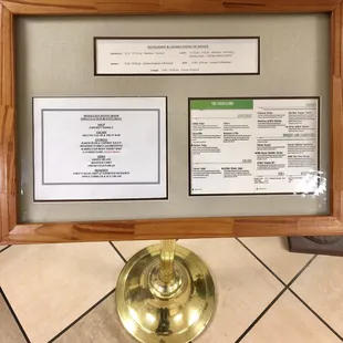 the menu and price list of the restaurant