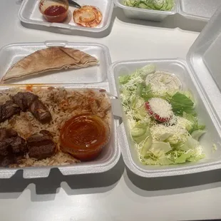 Shish Kabob, salad, pita