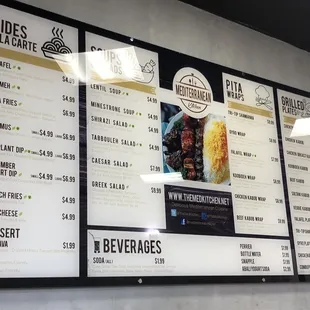 a menu on the wall