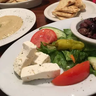 Feta and olives and hummus