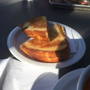 Grilled cheese sandwich, a child's, so it was boring.  I will find out next time what cheeses are in the adult grilled cheese.