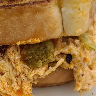 Buffalo Melt with crispy jalapeños on garlic ranch Texas toast