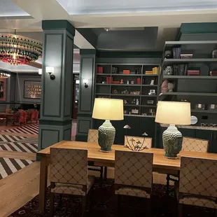 Lobby shelves and study area