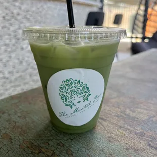 Iced matcha with oat milk and vanilla