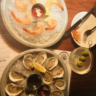 Dollar oysters and dollar cocktail shrimp