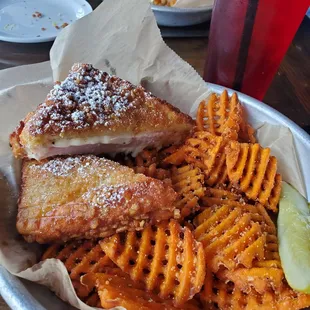 Monte Cristo with sweet potato fries