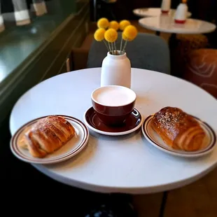 Rose latte, everything croissant, guava cheese! Finally eating it on-site.