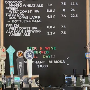 Beer &amp; wine menu