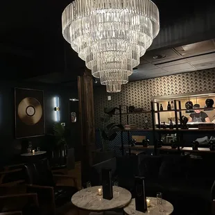 a chandelier hanging from the ceiling